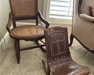 antique cane ladies rock & antique child’s rocker