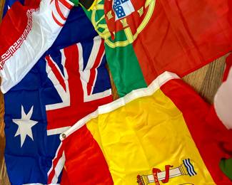 Various 3’ by 5’ nylon flags, variety of 20 countries