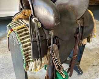 Late 1800s leather saddle, once owned by Daniel Wesley Phye (the 1st Wells Fargo stagecoach driver to Kansas)