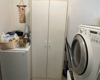 Wash and matching dryer. Small refrigerator. Pantry cabinet 