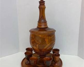 Carved Wood Barware Set 
