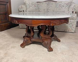 Victorian Lyre Marble Center Table 