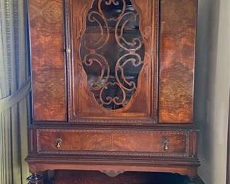 Burled Walnut Jacobean Display Cabinet
