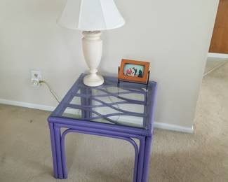 Purple rattan end table
