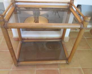 Bamboo Accent Table, Glass Top + Gallery Surround