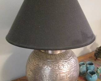 Table Lamp, Brass with Incised Elephant Design