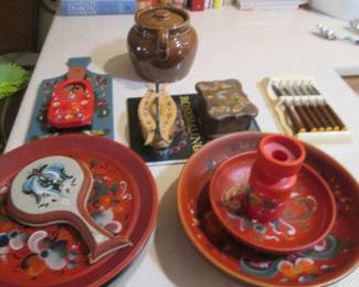Norwegian "Rosemaling" Folk Art Serving Items