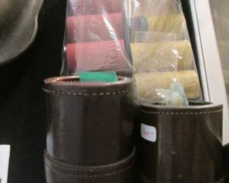 Vintage Poker Chips, Dice and Leather Dice Cups
