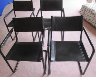 4-"Matteo Grassi" Black Leather Bauhaus Design Directer's Chairs, 1970's