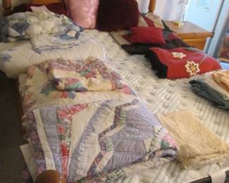 Array of Decorative Linens, Quilts, Pillows & Queen-Size Linens.                                                                                                          