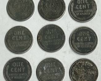 Lot of 9 WW2 Steel Pennies