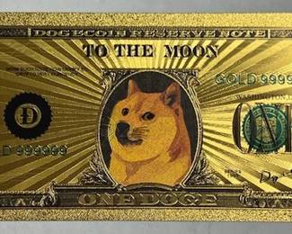 Dogecoin "To the Moon" Novelty Gold Coated Bill!