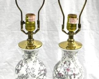 7324 - Pair of Matching Lamps - 23" tall finials missmatched
