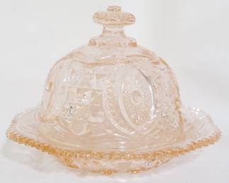 4018 - Pink pressed glass butter dish
