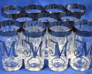 7664 - 11 Silver Rimmed w/ Tumblers with Monogram 5.5" tall
