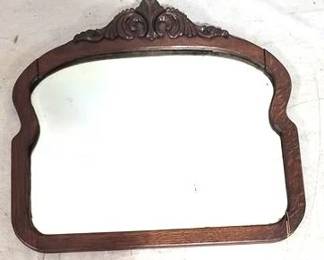 8134 - Carved oak wall mirror, 26 x 23 has crack beveled mirror
