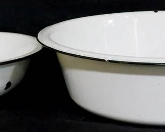 4096 - 2 Vintage enamelware bowls largest 4 x 16
