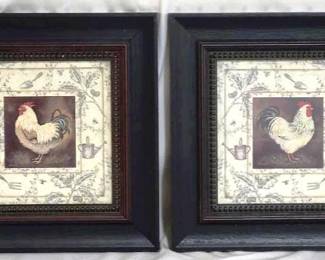 355 - Pair of Framed Rooster Prints - 11" x 11"
