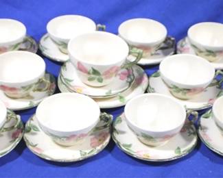 923 - Franciscan Desert Rose Cups & Saucers - 11sets 23 pieces - 1 larger saucer w/no cup
