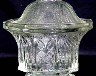 4053 - Pressed glass covered jar, 6" tall
