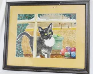 4257 - Framed cat print, 18 x 15
