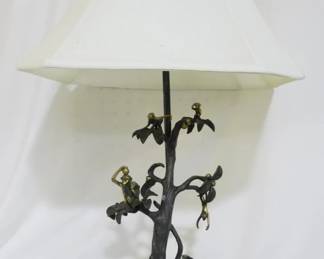 4190 - Bronze base lamp with monkeys, 25"
