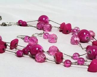 315 - Pink Beaded Multi-Strand Necklace w/ earrings
