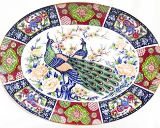 4153 - Oval platter with peacocks, 18.5 x 14
