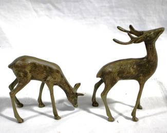 7642 - Pair of Brass Deer Figures 6.5" & 5" tall
