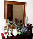 Various Art Glass items from Fenton, Imported Italian pieces, Mureno and other signature pieces!!! Mirror and Bassett sideboard also for sale.