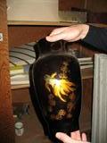 Japanese black laquer vase with goldfish
