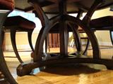 Custom, one-of-a-kind Round Dining Table created with antique woods with 6 Round Backed Iron Chairs - ASKING $3,200 or best offer