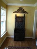 18th Century Reproduction throne / privy and Medieval Wall Crest with Lions / Crown / Shield ASKING $2,650 or best offer
