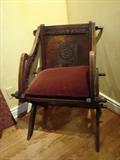 Engraved handcarved Wooden Antique Chair with Velvet Seating - ASKING $1,250 or best offer