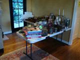 Lots of Silver, Sterling Silver, Silver Plated items, coffee table books, candles and NEW linens!