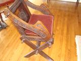 Engraved hand carved Wooden Antique Chair with Velvet Seating - ASKING $1,250 or best offer