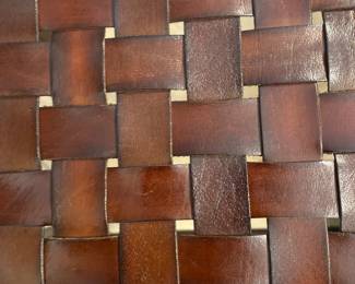PAIR OF GREAT WOOD AND WOVEN LEATHER COUNTER STOOLS