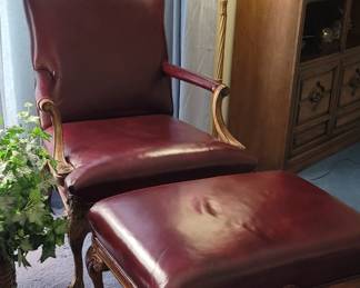 SHERRILL LEATHER CHAIR AND OTTO