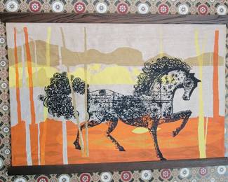 VINTAGE TEXTILE ETRUSCAN HORSE WALL HANGING