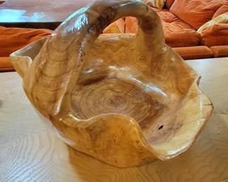 CARVED NATURAL WOOD BASKET