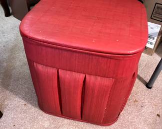 #33 red Naugahyde storage stool 15x15 $30.00
