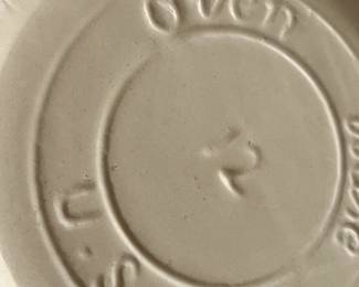 #277 kitchen white and pink Bisquit bowl USA oven safe #12 $40.00