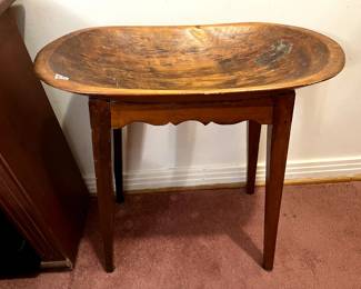 #66 vintage dough bowl on legs 21x10x22 $200.00