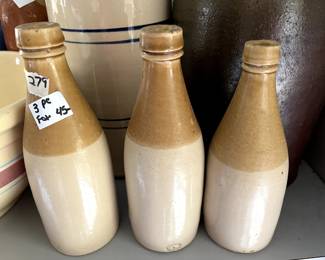 #279 kitchen 3 beer bottle ceramic $45.00