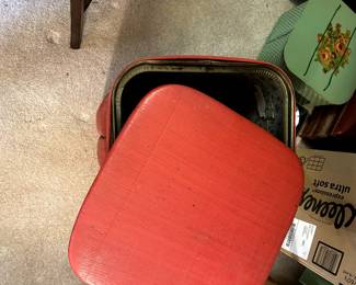 #33 red Naugahyde storage stool 15x15 $30.00