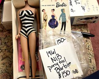 #108 1961 Ponytail Barbie NRFB $150.00