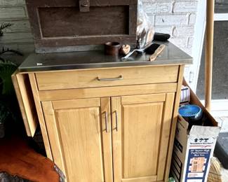 #282 cabinet BP Wood Island with drop down side 2 drawer and 2 doors 27-39x18.5x36 $75.00