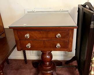 #70 2 drawer pedestal end table with glass knobs 19x19x29 $135.00