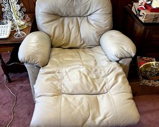 #85 cream as is leather recliner with continuous foot as is back stain $75.00