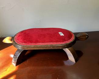#27 small wood turtle stool with red cushion back 21x10x4 $20.00